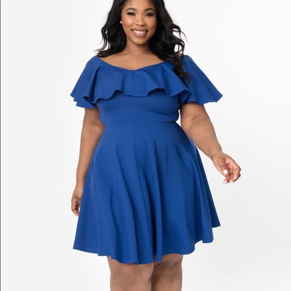 Unique Vintage Gidget Ruffle Royal Blue Dress